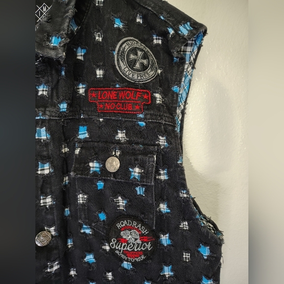 Imperious Men's Biker Motorcycle Denim Vest With Patches Sz XL Cotton - Picture 8 of 16